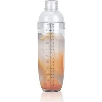 Image of DEWIN Clear Resin Cocktail Shaker, 1000ml Large Capacity Drink Mixer with Scale and Strainer, Anti Leakage Shaker Bottle for Home, Bar, Party, Milk Tea, Coffee Shop Use
