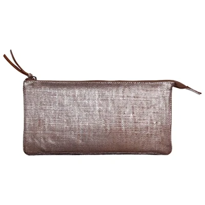Image of Clairefontaine Ref 410050C Kleo Pathra&#039; Leather Large Flat Pocket With 2 Compartments 22 x 11cm, Made From Genuine Lambskin Leather, Metal Zip Puller Silver