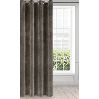 Image of Eurofirany Soft Plain Opaque Velvet Curtain with Eyelets 1 Unit, Thick Fluffy Panel Drape Classic Glamour Elegant Living Room Bedroom, W55&#039;&#039; x L98.4&#039;&#039;, 140x250 cm, Graphite