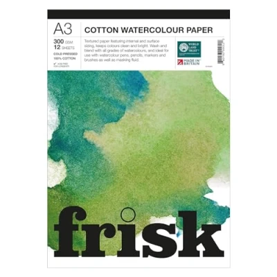 Image of Frisk Watercolour Paper Pad 300gsm 100% Cotton Cold Pressed/Not 12sheets A3, White (23195003)
