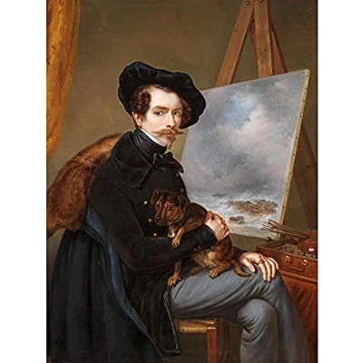 Image of Artery8 Louis Meijer Self Portrait Dog Painting Art Print Canvas Premium Wall Decor Poster Mural