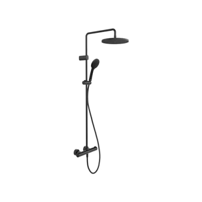 Image of Duravit shower system, water saving head with 3 spray types (Rain, Intense Rain, Soft Rain), angle adjustable, set easy to clean, black matt
