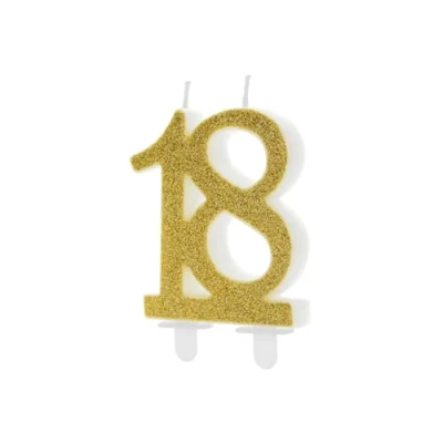 Image of Candle 18 Years Eighteenth Cmpleanno Gold Glitter 7.5 cm