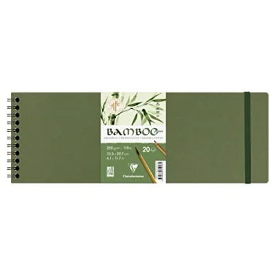Image of Clairefontaine 975928C Bamboo Spiral Notebook 20 Sheets 100% Natural White Watercolor Paper Vegan Finely Marked Grain Professional Quality 10.5 x 29.7 cm 250g