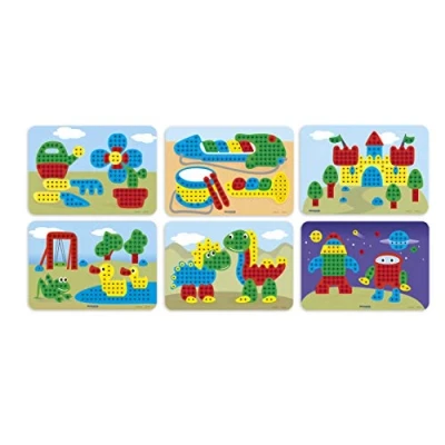 Image of Miniland (ERGUH) 31832 Pegs 10 mm: 6 Pack (Varied) Pattern Game, Multi Colour