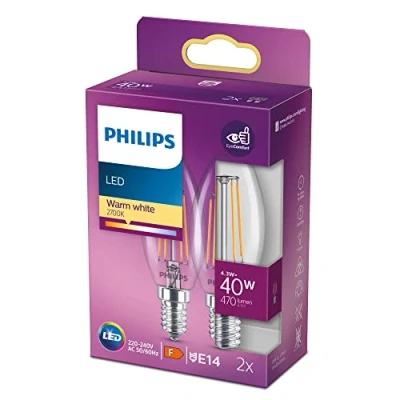Image of Philips LED Premium Classic Candle Light Bulb [E14 Small Edison Screw] 4.3W 40W Equivalent, Warm White (2700K), Non Dimmable