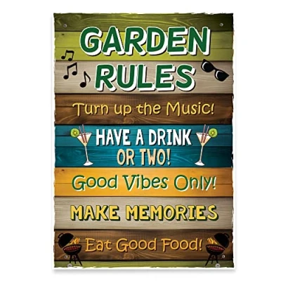 Image of Red Ocean Garden Rules Wall Sign Signs and Plaques Novelty Shed Summer House Outdoor Decoration Decor for Outside