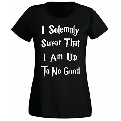 Image of Womens I Solemnly Swear Am Up to No Good Funny Slogan T Shirt Black UK 14 16 (XXL)