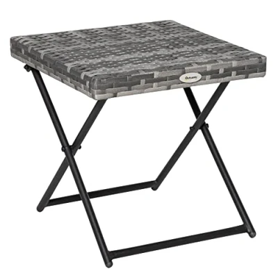 Image of Outsunny Garden Small Folding Square Rattan Coffee Table Bistro Balcony Outdoor Wicker Weave Side 40H x 40L 40Wcm Grey