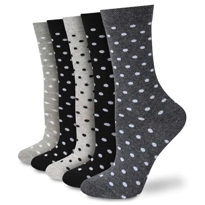 Image of Socksmad Ladies/Womens Multi 5 pack of Black &amp; Polka Dots Cotton Rich Cute Thin Dress Socks (UK, Numeric, 4, 7, Regular)