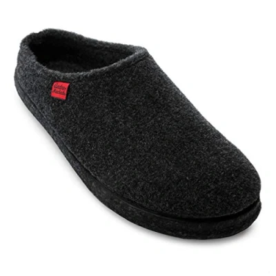 Image of Andrés Machado Unisex Home Slippers for Men &amp; Women Warm Winter Sliders Black AM001 Made of Felt Anti Slip Rubber Outsole Size UK 9.5 Men/ 10 Women/EU 46