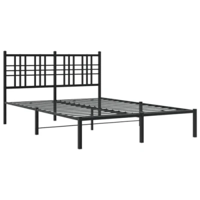Image of vidaXL Double Bed Frame 140x200 cm with Headboard Black Metal for Bedroom, Steel Construction, Stylish Modern Design