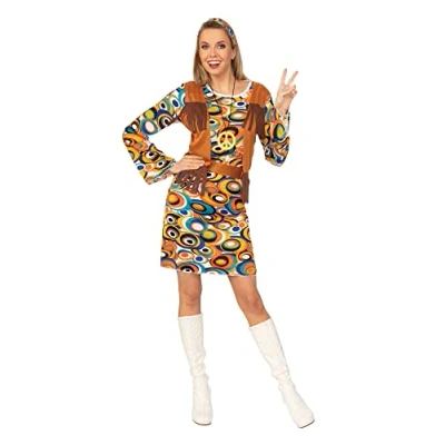 Image of Bristol Novelty AC730 Hippy Mod Dress Costume set For Women Multicolor Fringed Vest, Medium