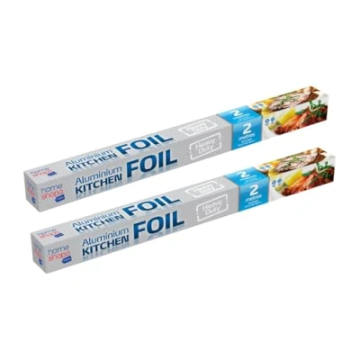 Image of HOMESHOPA Heavy Duty Kitchen Foil Roll, Pack of 2 Food Service Catering Aluminium Tin Roll for Roasting Turkey, Cooking, Wrapping, Baking, Grilling &amp; BBQ 2m x 45cm