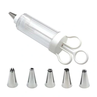 Image of Cake Decorating Gun, Cupcake Icing Piping &amp; Nozzles, IcingSyringe Set for Cupcake, Pastry CreamSyringe with 6 Tips, Injector/Decorating L