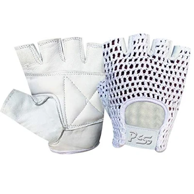 Image of Racing CYcling Half Finger/Full Finger Leather Net Gloves Gym Training Bus Driving Antislip (H.F.White White, MEDIUM)