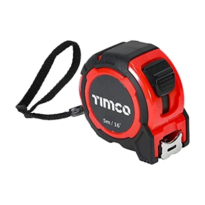 Image of TIMCO 5M tape measure 5m/16ft x 25mm With locking button, belt clip and hand strap Metric Imperial