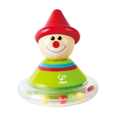 Image of Teeter Totter Toy, Sustainable Wood, Hape “Roly Poly Ralph, Colourful Clown Figure With Spinning Colour Beads. 0+ months, ND