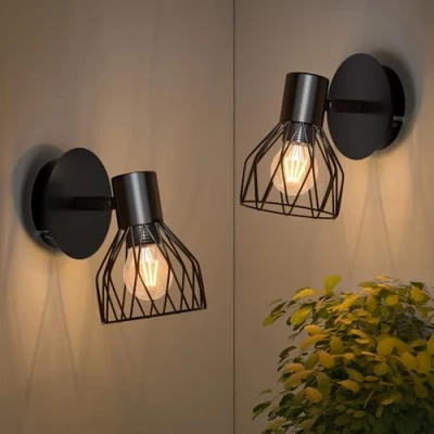Image of Kimjo Wall Lights for Bedrooms Black Living Room Rotatable Lamp Industrial Lighting Fixtures E14 Bedside Indoor Sconce 2 Pieces