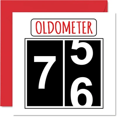 Image of Fun 76th Birthday Cards for Men Woman Oldometer Happy Card Dad Mum Great Grandad Grandpa Nanny Grandma Gran Uncle Auntie, 145mm x Greeting Cards,