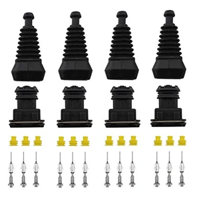Image of Be In Your Mind 4x 3 Way Male Fuel Injector Connector EV1 Wiring Waterproof Plug Harness Sets Compatible With Universal Cars