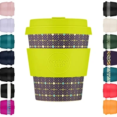 Image of Ecoffee Cup 8oz 240ml Reusable Eco Friendly 100% Plant Based Coffee with Silicone Lid &amp; Sleeve Melamine Free Biodegradable Dishwasher/Microwave Safe Travel Mug, Hubertus Primus