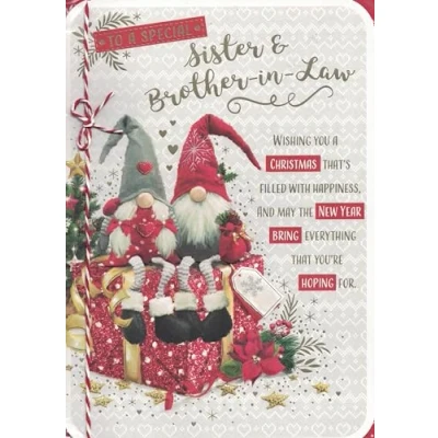 Image of Large Sister and Brother in Law Christmas Card, Cute Xmas Gnomes Design, 18 x 25 cm