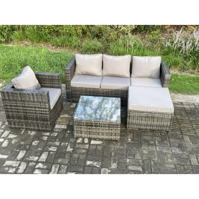 Image of Rattan Garden Furniture Set Patio Outdoor Lounge Sofa with Armchair Square Coffee Table Big Footstool Dark Grey Mixed Fimous