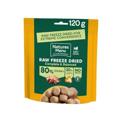 Image of Natures Menu Raw Freeze Dried Dog Food Complete &amp; Balanced 80/20 All Pack Sizes Flavours (120g x 1, Chicken)