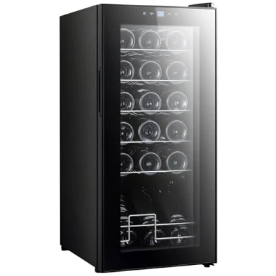 Image of HOMCOM 50L Wine Cooler, 18 Bottles Freestanding Fridge with Glass Door, LED Light, Temperature Control and Digital Touch Screen, Black