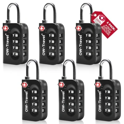 Image of OW Travel Luggage Locks TSA Approved (6 Pack Black) 4 Digit Suitcase Padlocks. Security Backpack Padlock Suitcase, Case Locks, Combination Lock Bag, Gym Locker Padlocks