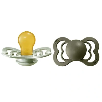Image of BIBS Supreme Soother 2 Pack, BPA Free Dummy Pacifier, Symmetrical Nipple. Natural Rubber Latex, Size (6 18 Months), Sage/Hunter Green