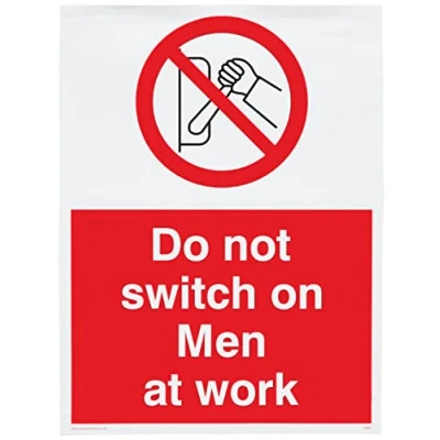 Image of Viking Signs PM45 A3P V &quot;Do Not Switch On Men At Work&quot; Sign, Vinyl, 400 mm H x 300 W