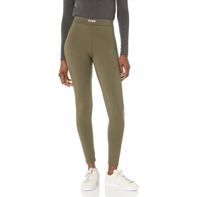Image of HUGO Women&#039;s Shuffle Jersey Stretch Leggings, Deep Olive Green, S
