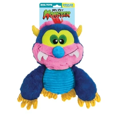 Image of Hasbro My Pet Monster Plush Dog Toy, 10 Inch Squeaker and Crunch Interactive Blue