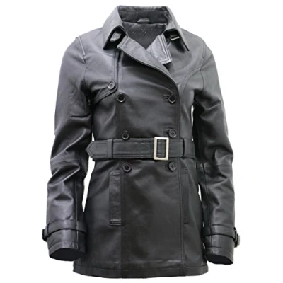 Image of Infinity Women&#039;s 3/4 Black Ladies Lamb Nappa Leather Trench Coat L