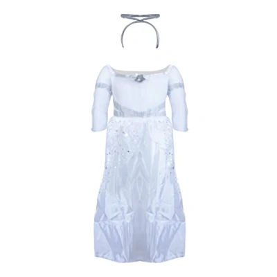 Image of HENBRANDT Children’s White Angel Costume with Silver Halo Headband Xmas Fancy Dress Outfit Christmas Nativity Play Size Medium Ages 7 9 for Girls