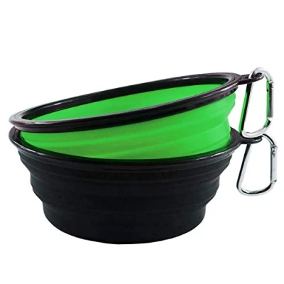 Image of HINMAY 1000ml Large Collapsible Dog Bowls Silicone Pet Food Bowl Travel Bowl, Pack of 2 (Green+Black)