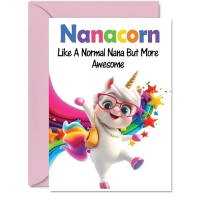 Image of Nana Mothers Day Card Awesome Nanacorn Happy Birthday for Nan from Grandson Granddaughter, A5 Unicorn Bday Greeting Cards