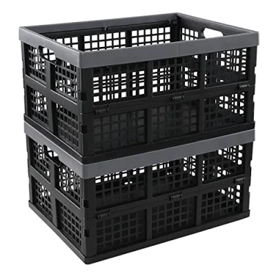 Image of Neadas 35 L Plastic Collapsible Storage Milk Crates, Stackable Folding Baskets, 2 Packs