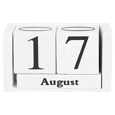 Image of Pmandgk Vintage Wood Perpetual Calendar Shabby Chic Blocks Desktop Rustic Wooden Squares Home Office White