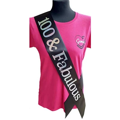 Image of Gemini Ribbons 100 and Fabulous 100th Birthday Sash Holographic Party Womens Mens Gift