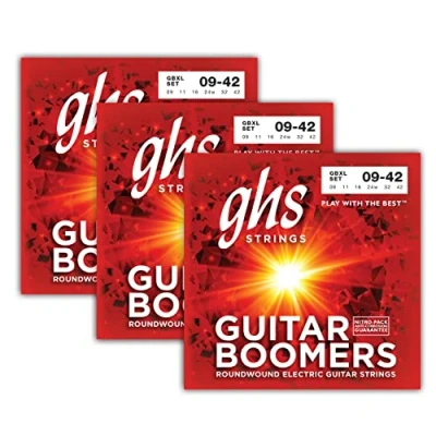 Image of GHS Strings GBXL Guitar Boomers, Nickel Plated Electric Strings, Extra Light (.009 .042), 3 Sets of