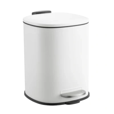 Image of Showerdrape 3L Capri Rounded Square Small Bin for Bathroom Bedroom Office Steel Pedal Inner Bucket Black White or Stainless (White)