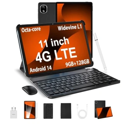 Image of DOOGEE T30E Android Tablets, Tablet 11 Inch(2024), 128GB ROM/1TB TF, 8000mAh, 4G LTE Dual SIM 14 Tablet, Bluetooth 5, WiFi 6, Widevine L1, with Pen, Keyboard, Mouse&amp;Case, Black