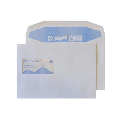 Image of Blake Purely Environmental C5 162 x 229 mm 90 gsm Nature First Recycled Mailer Gummed High Window Envelopes (RN026) White Pack of 500