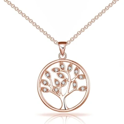 Image of Philip Jones Rose Gold Plated Tree of Life Necklace Created with Zircondia® Crystals