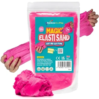 Image of Rainbow Eco Play Magic Elasti Sand Pink 485g Kids Coloured Non Toxic Colour Sensory toys for Autism ASMR