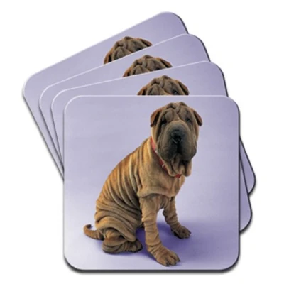 Image of Shar Pei Dog Purple Background Set of 4 Coasters