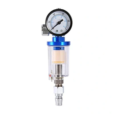 Image of Paint Spray Gun Oil Water Separator Pneumatic Air Regulator Gauge+ in line Trap Filter